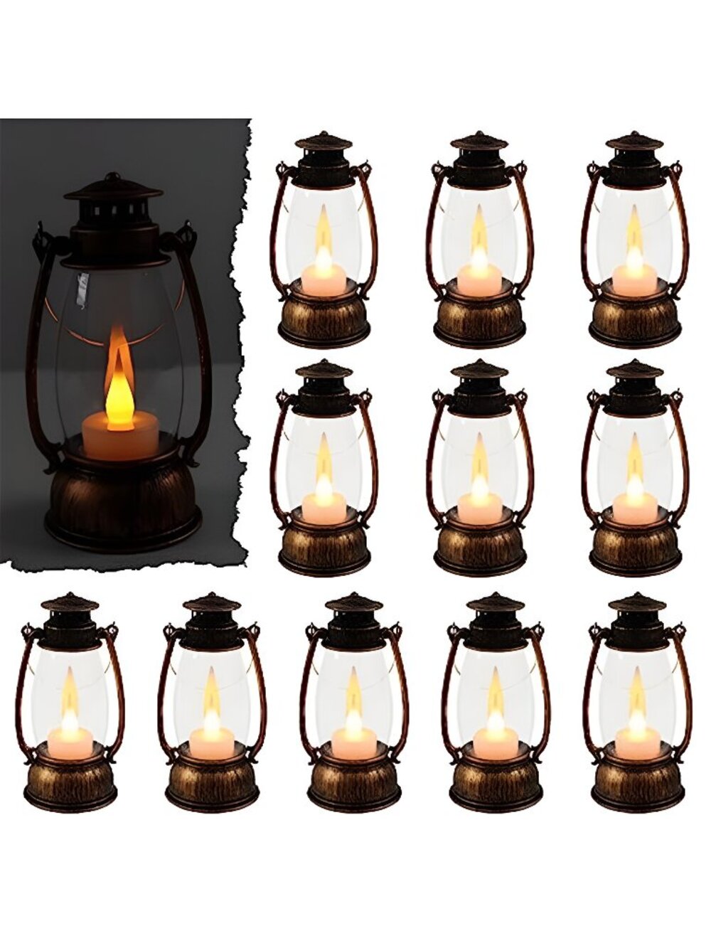 12Pcs Mini Lantern Decorative with Flickering LED Candle, 6Inch Small Western